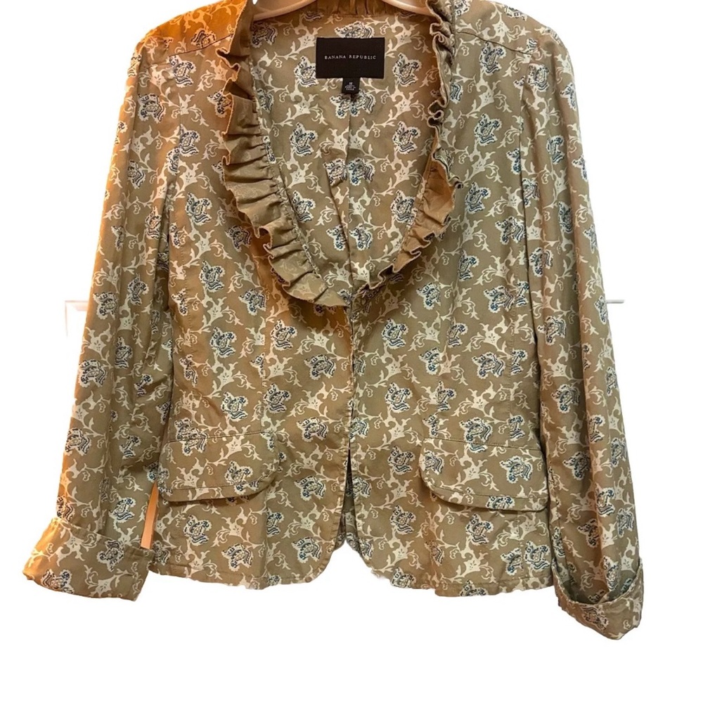 Banana Republic Blazer Jacket Size M Ruffle Prairie Cottage Floral Cotton
